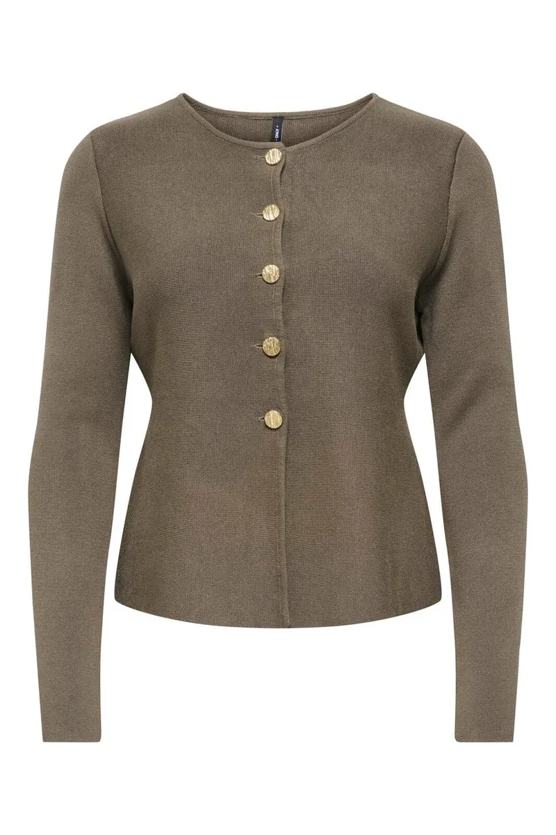 Only - Onlmelli Ls Oneck Button Cardi Knt - 5087338 Canteen New Gold Buttons