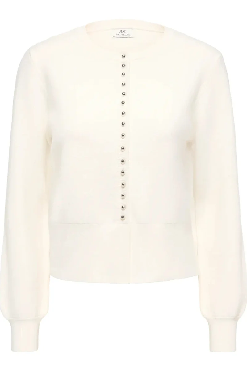 JDY - Jdyprime Life L/S O-Neck Button Card Knt - 5020623 Cloud Dancer