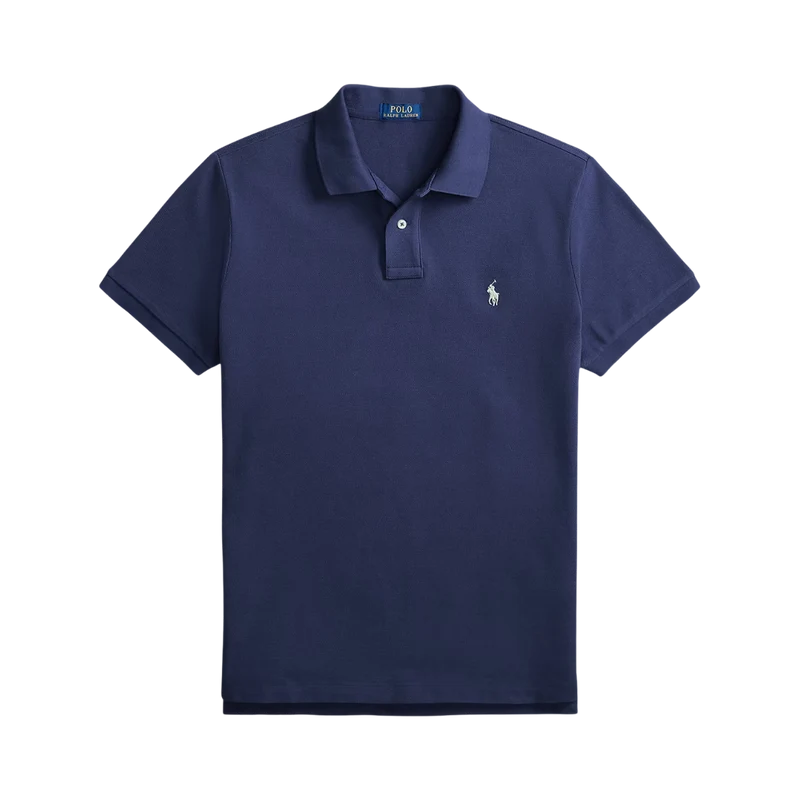 Custom Slim Fit Mesh Polo Shirt - Newport Navy/Cream