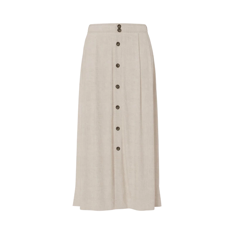 YASUsuma Linen Blend Long Skirt - White Pepper