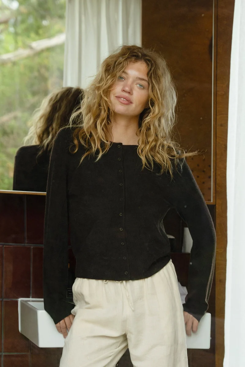 Neo Noir - Bina Wool Knit Cardigan 167771 - 676 - Dark Brown