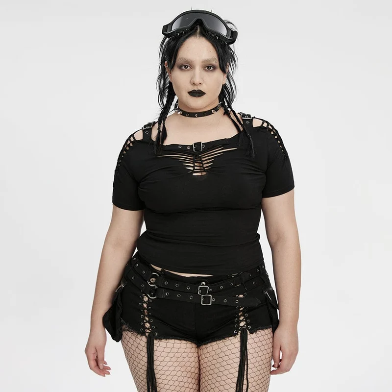 Damskjorta med punkmönster och spänne i plusstorlek