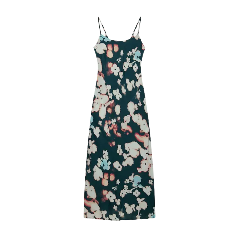 Printed Maxi Slip Dress - Ink Cherry Blossom