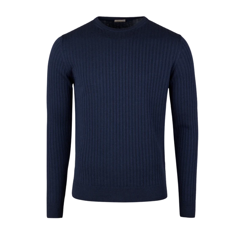 Sweater Knitted Ribbed Linen / Merino Wool - Dark Blue