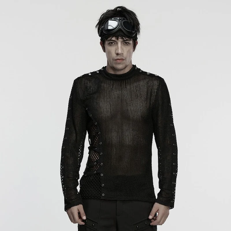 Herr-t-shirt med punkmönster och öljetter i mesh