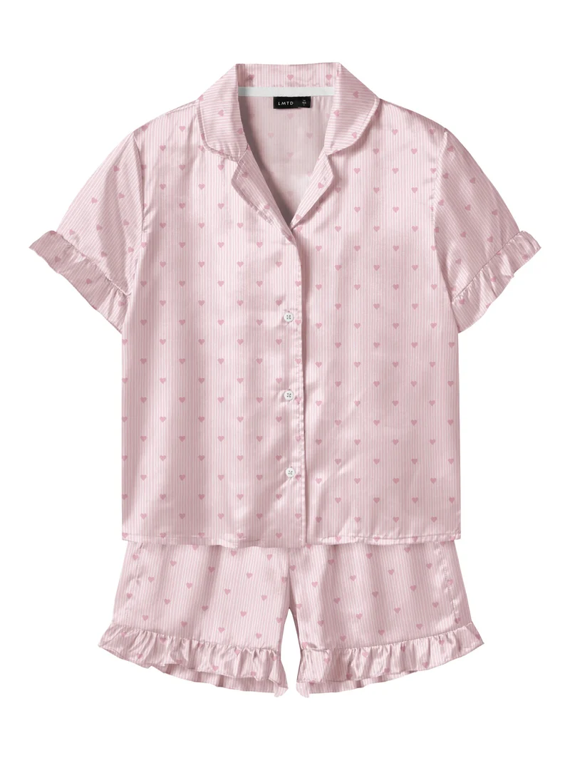 Satin Pyjamas Shorts+Skjorta