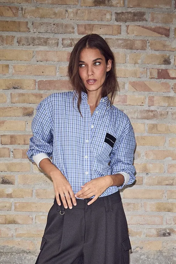 Haute L'Amitié - Contrast Color Check Shirt HL10814 - Blue