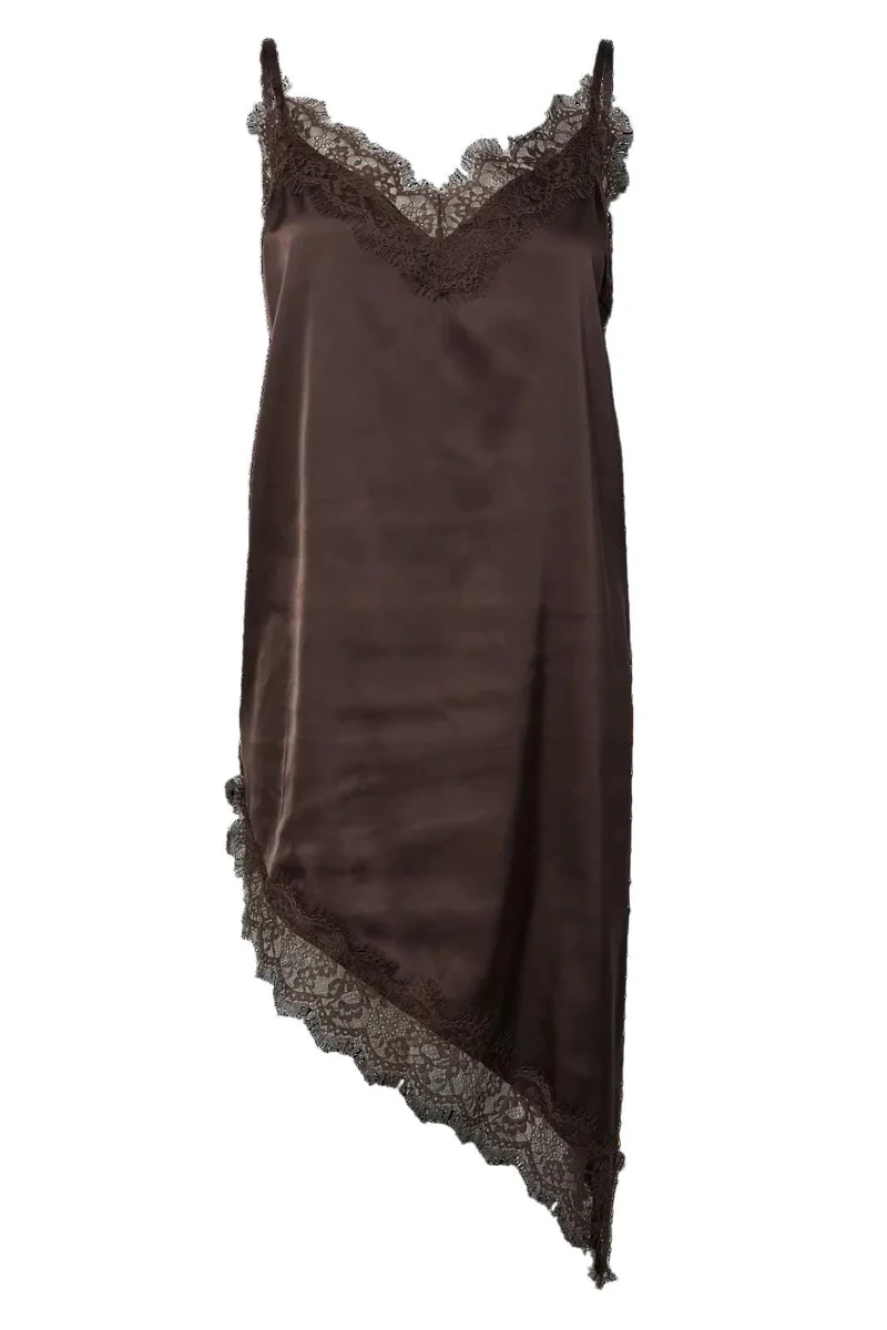 Pieces - Pcnomi Strap Satin Lace Dress - 5072989 Hot Fudge