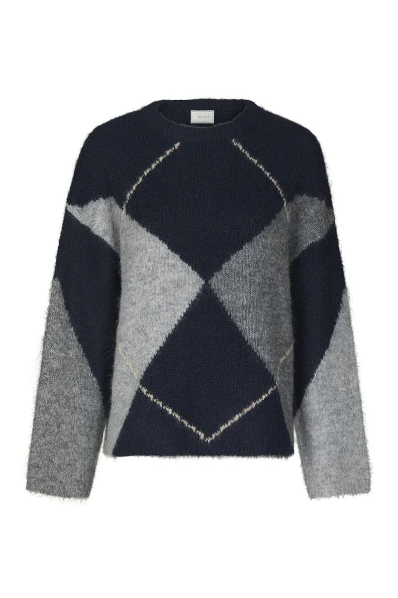 Neo Noir - Inga Check Fluff Knit Blouse 165205 - 141 - Navy