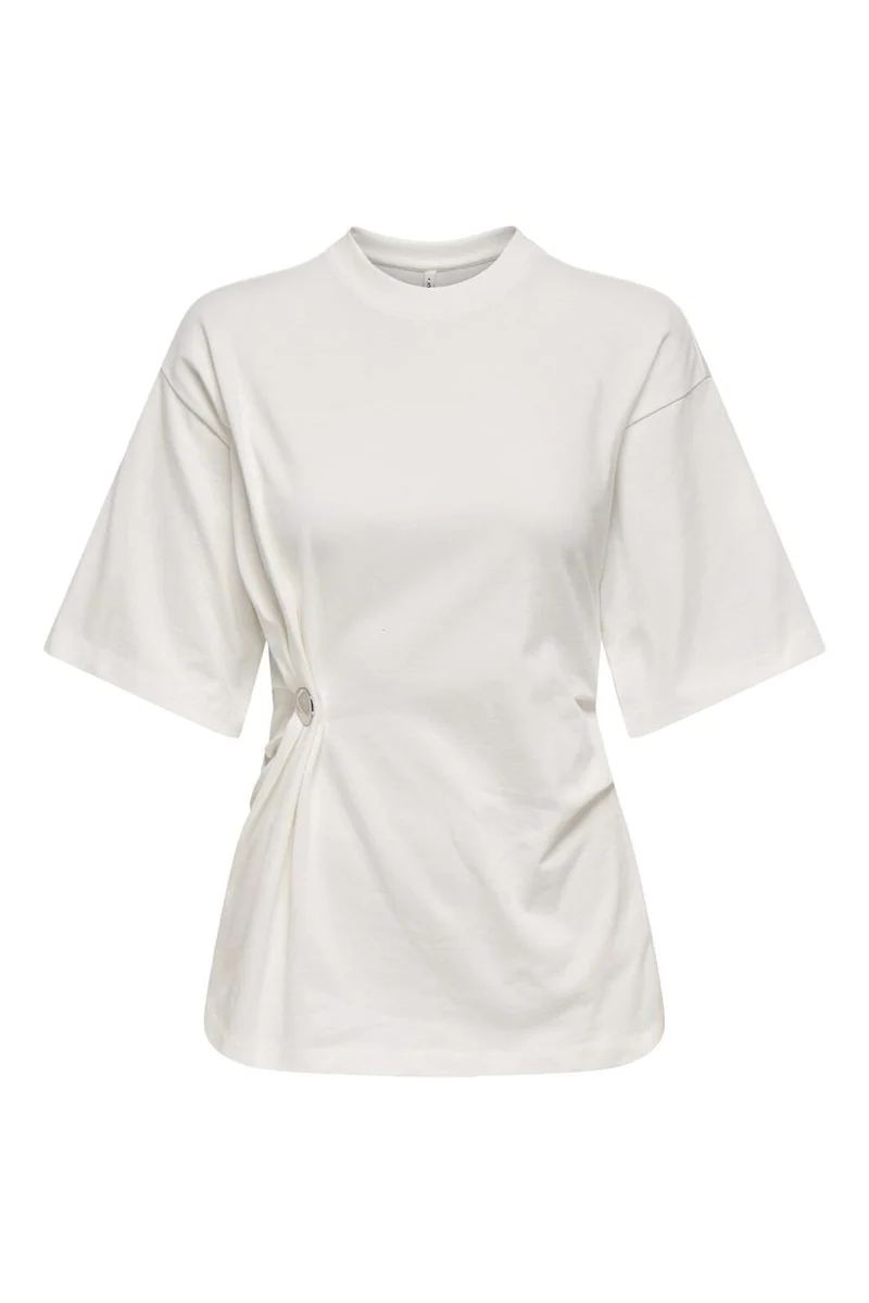 Only - Onlmarie Life 2/4 O-Neck Top Box - 4953287 Cloud Dancer Silver Button