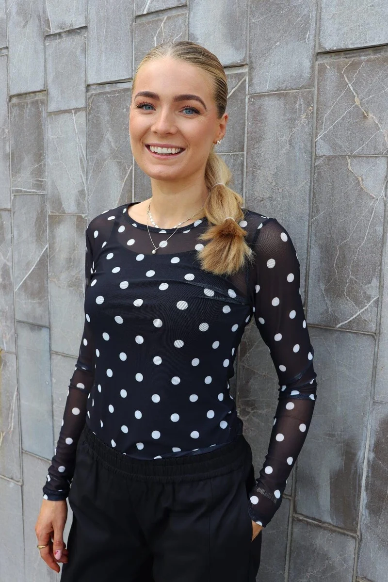 Liberte - Mesh Ls Tshirt 22065 - Black White Big Dot