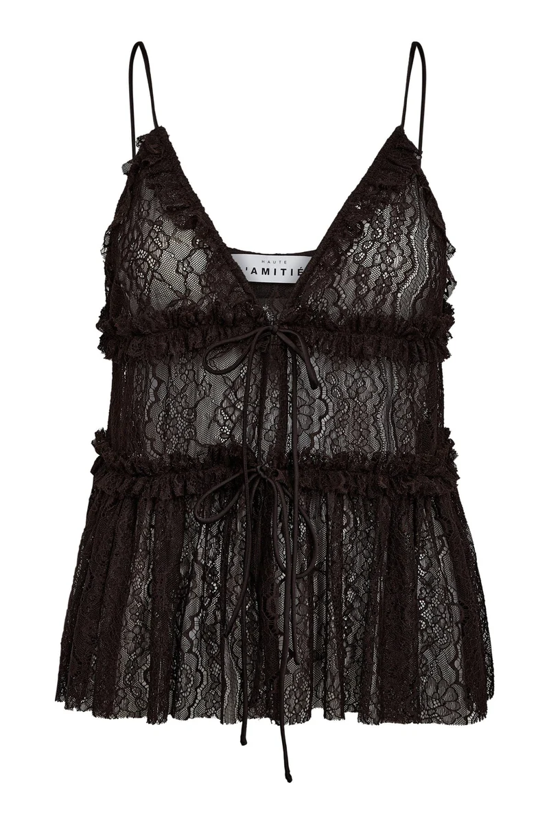 Haute L'Amitié - New Lace Tie Top HL10538 - Mocca
