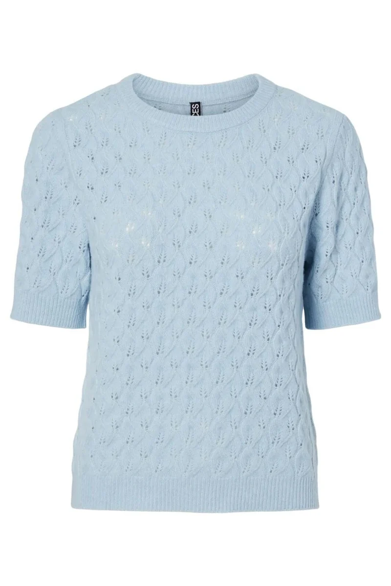 Pieces - Pclelou Ss O-Neck Knit - 4941340 Cashmere Blue Melange