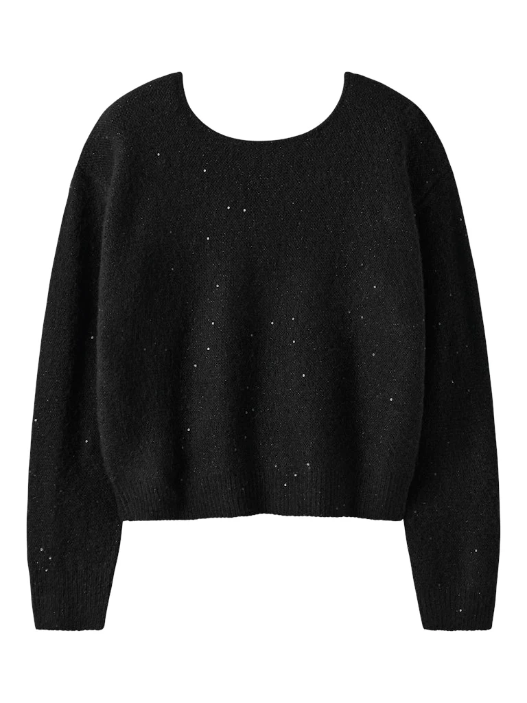 Stickad Glitter tröja medrosetter i ryggen