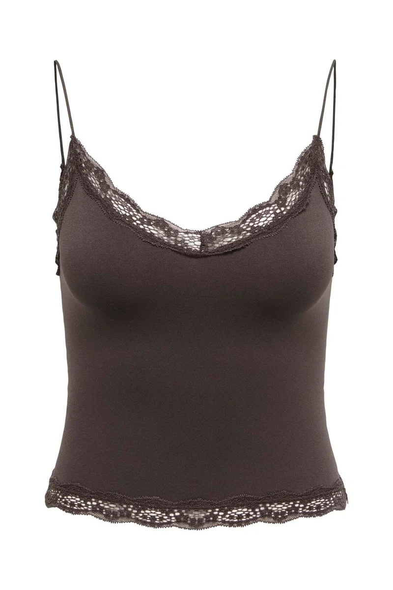 Only - Onlvicky Lace Seamless Cropped Top - 4928685 Seal Brown