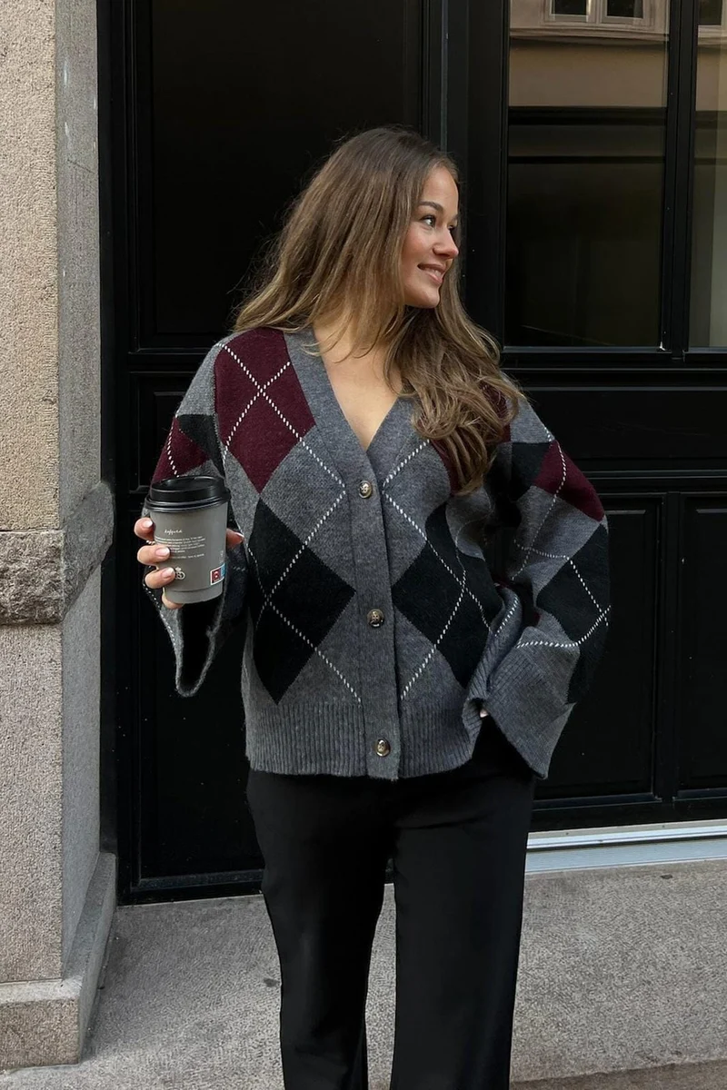 BYIC - Saschaic Cardigan D076 - Grey Argyle