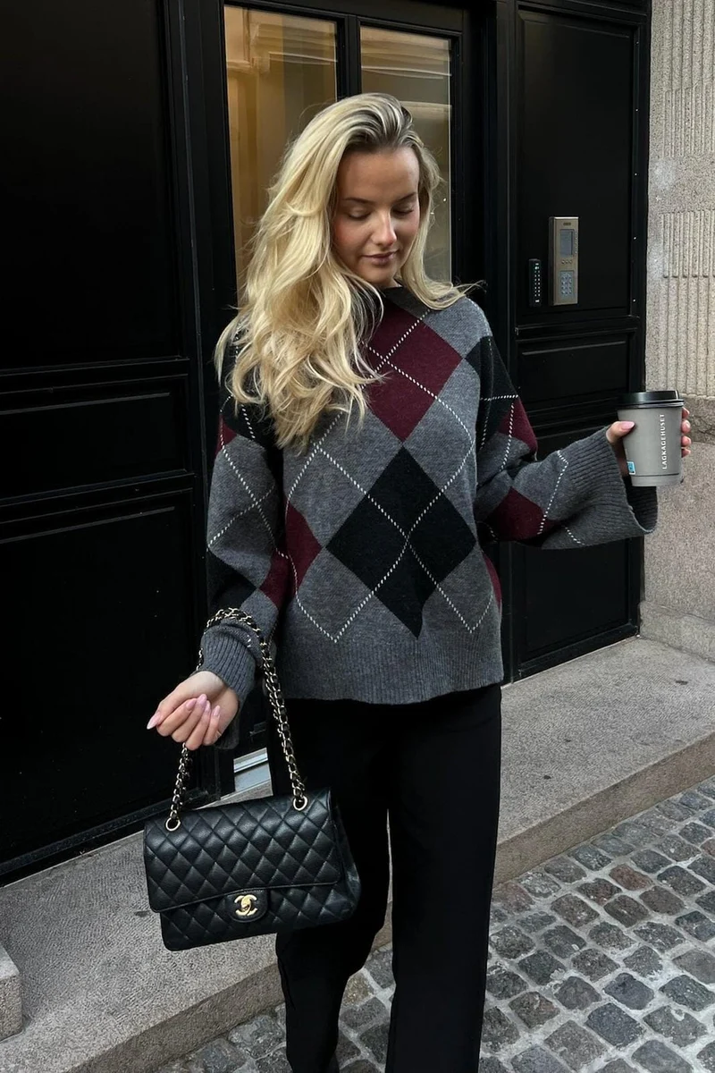 BYIC - Boletteic Pullover D078 - Grey Argyle