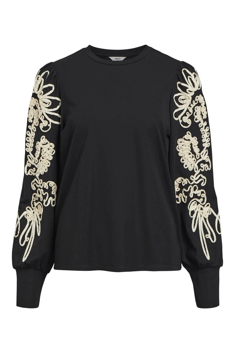 Object - Objcaroline Joana L/S Top - 4582747 Black Sandshell Tape