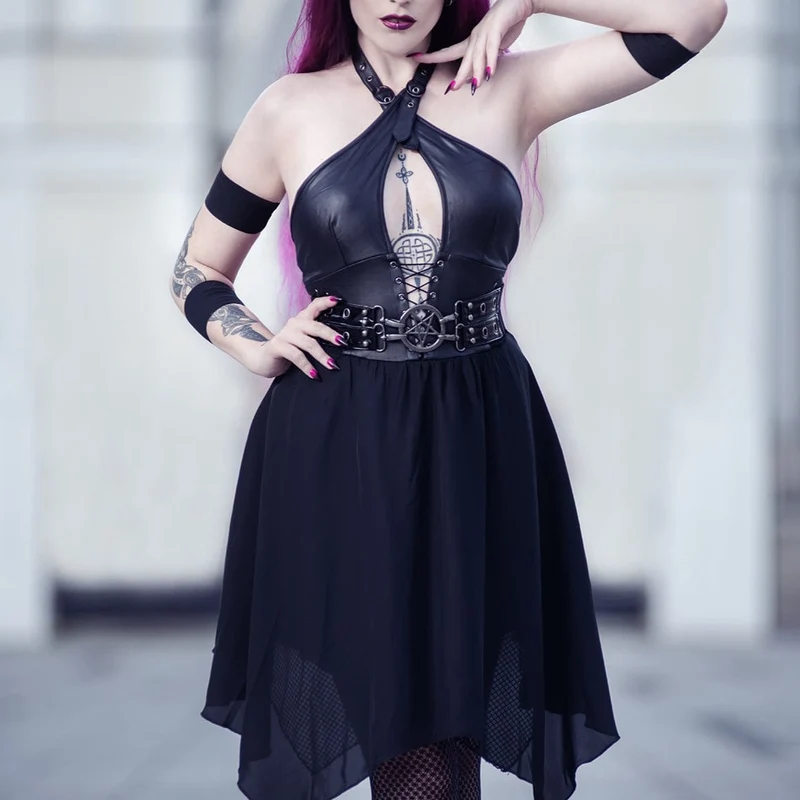 Punk Irregular Plunging Halterneck Party Dress för kvinnor