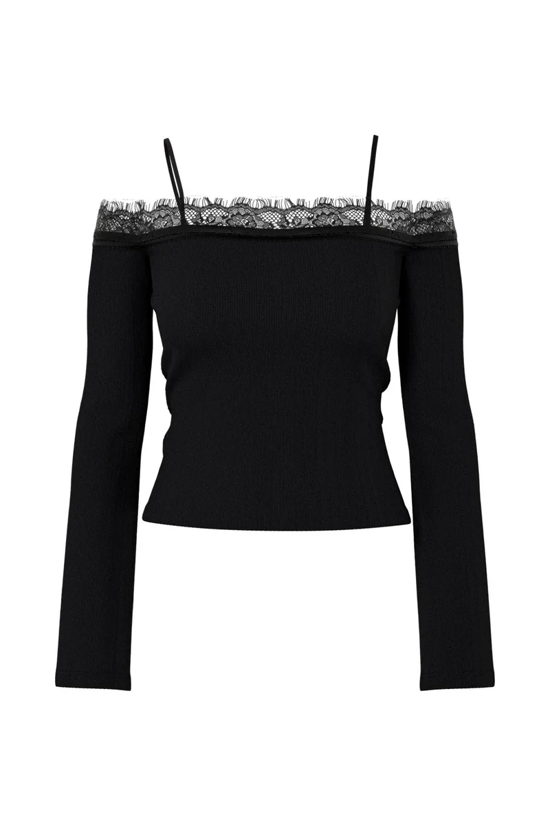 Hypedrop - Hdhavana Ls Fitted Off-Shoulder Lace Top 32000838 - 5184636 - Black