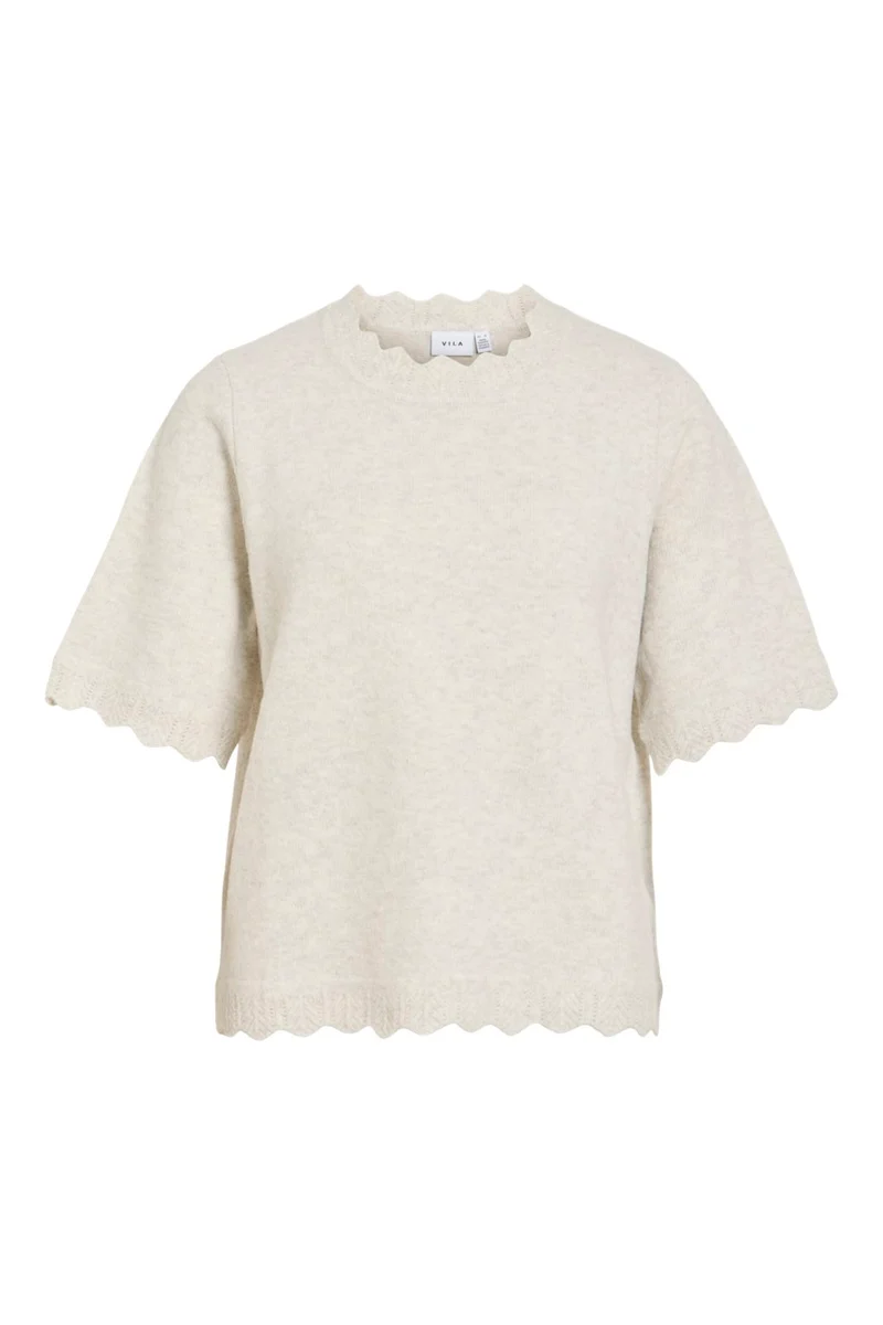 Vila - Vinikolina O-Neck 2/4 Knit Top - 5106380 Super Light Natural Melan