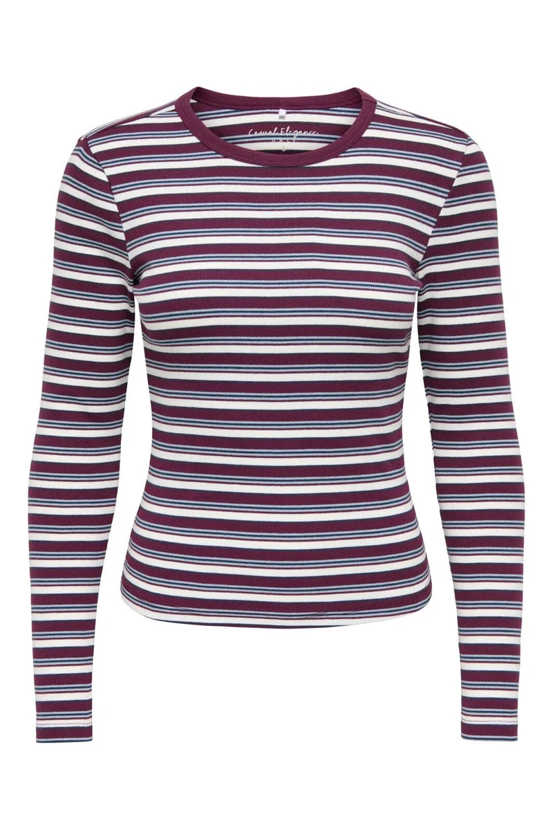 Only - Onlval L/S O-Neck Stripe Top - 5084121 Fig Dusty Blue + Cd + Navy Blazer (Mia)