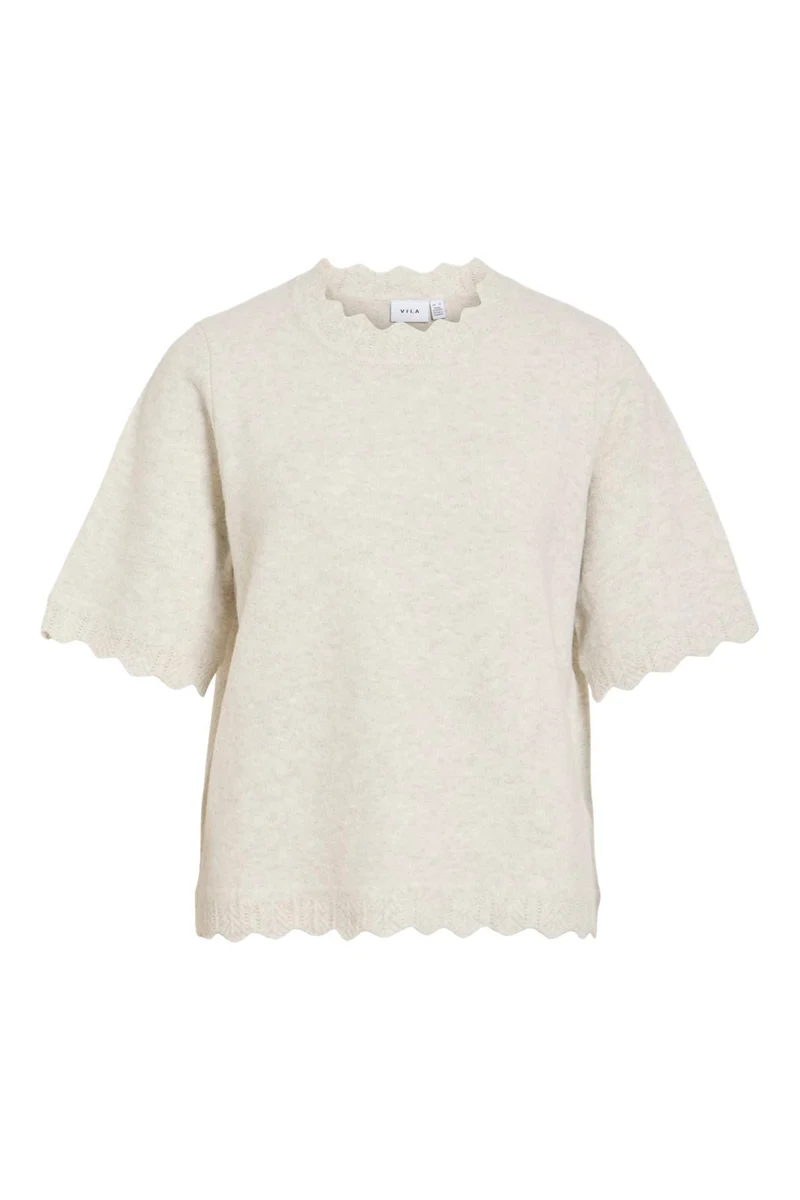 Vila - Vinikolina O-Neck 2/4 Knit Top - 5106380 Super Light Natural Melan