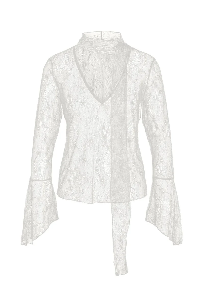 Noisy May - Nmida L/S Lace Scarf Top - 5214024 Cloud Dancer