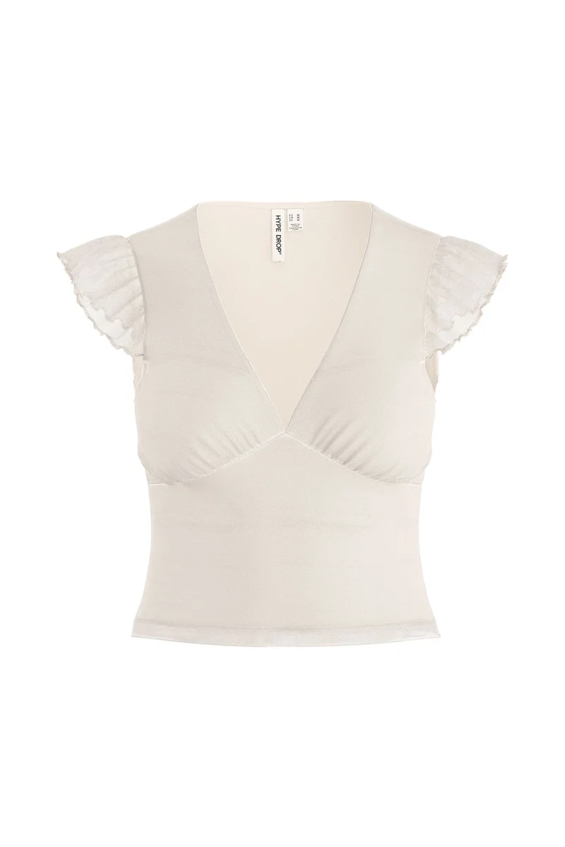 Hypedrop - Hdbente Cropped Deep-V Top 32001141 - 5242682 - Gardenia