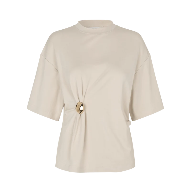 Enora Brooch Tee - Soft Beige