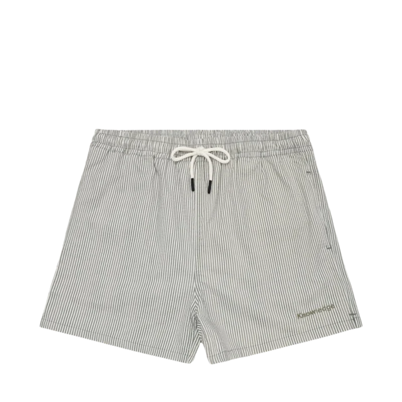 Mid-Thigh Stripe Seersucker Swimshorts - Green stripe
