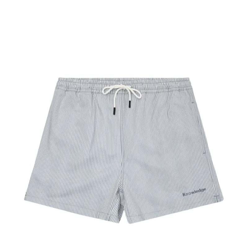 Mid-Thigh Stripe Seersucker Swimshorts - Blue stripe