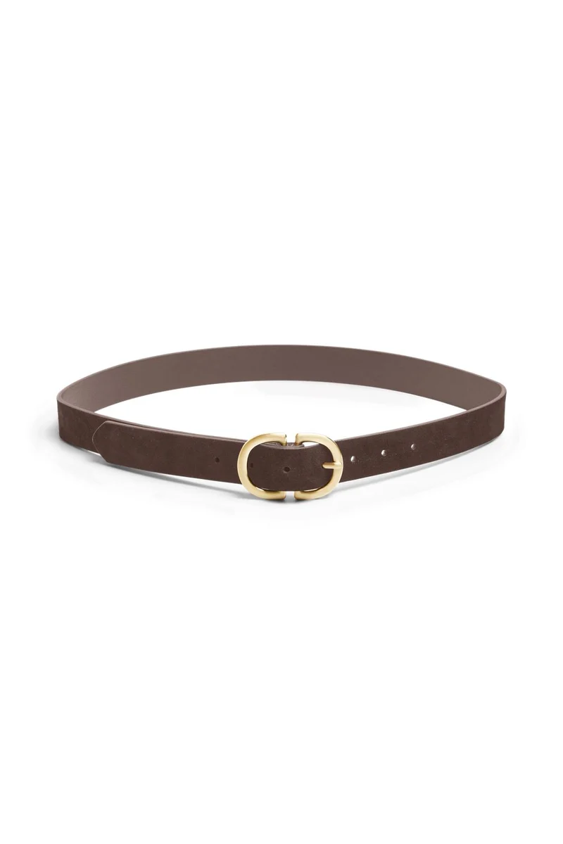 Pieces - Pcjuva Suede Jeans Belt - 4862836 Hot Fudge W Brushed Gold Buckle