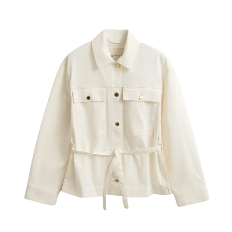 Denim Jacket With Tie Detail - Eggshell