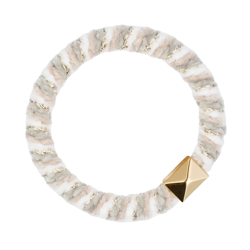 Fluffy Fat Hair Tie W/Gold - Sand Mix