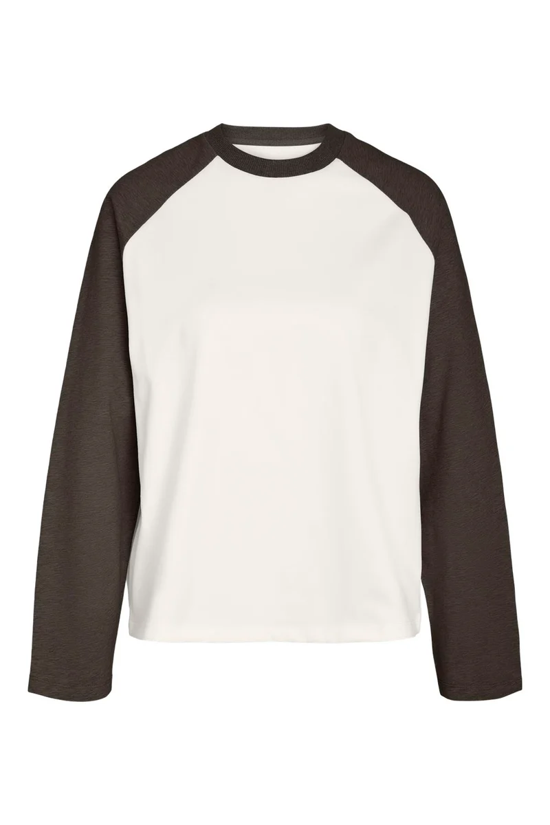 Noisy May - Nmember L/S Raglan Colorblock Top - 5209794 Snow White Demitase Contrast