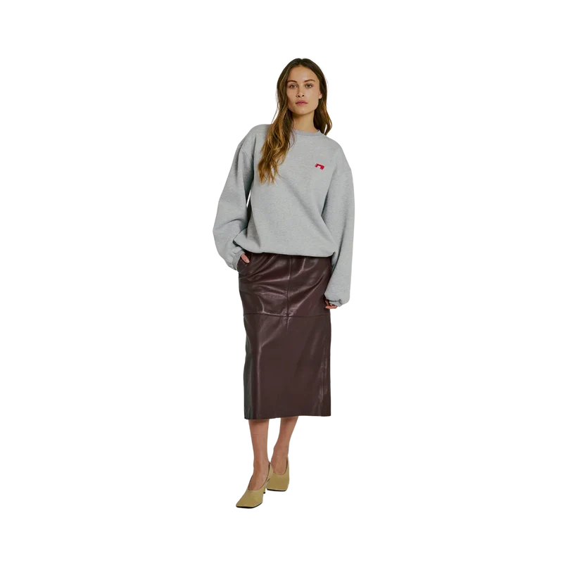 Shelby Midi Leather Skirt - BORDEAUX