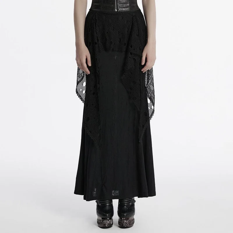 Kvinnors Punk Ripped Mesh Splice Fishtail Kjol