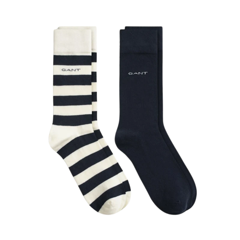 2 Pack - Barstripe And Solid Socks - Cream