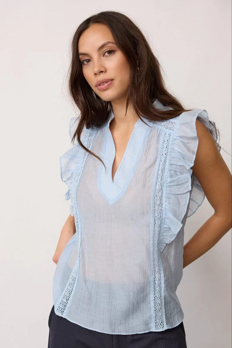 Co´Couture - Avicc Lace Ss V-Top 500168 - 40004 - Pale Blue