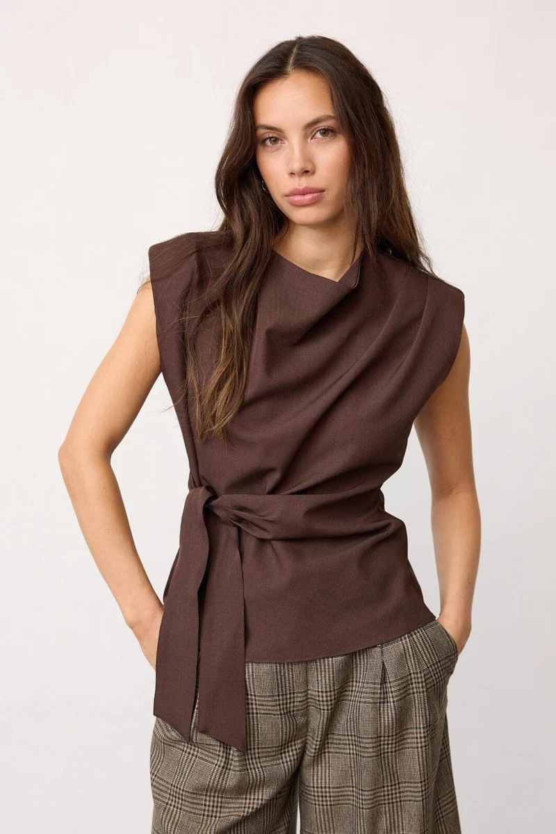 Co´Couture - Lunacc Pleat Top 500314 - 20003 - Dark Brown