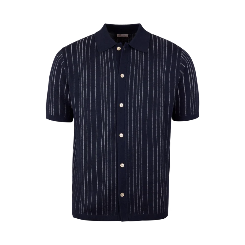 Polo Shirt Knitted Striped - Navy stripe