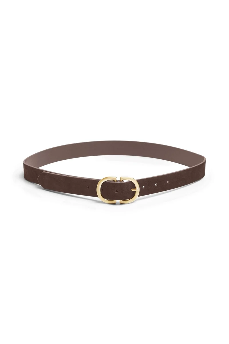Pieces - Pcjuva Suede Jeans Belt - 4862836 Hot Fudge W Brushed Gold Buckle