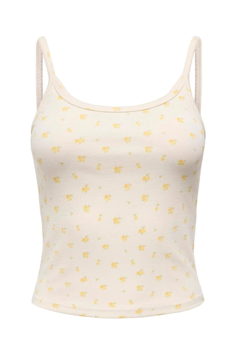 Only - Onleve Singlet Top - 5164845 Cloud Dancer Yellow Kia Flower
