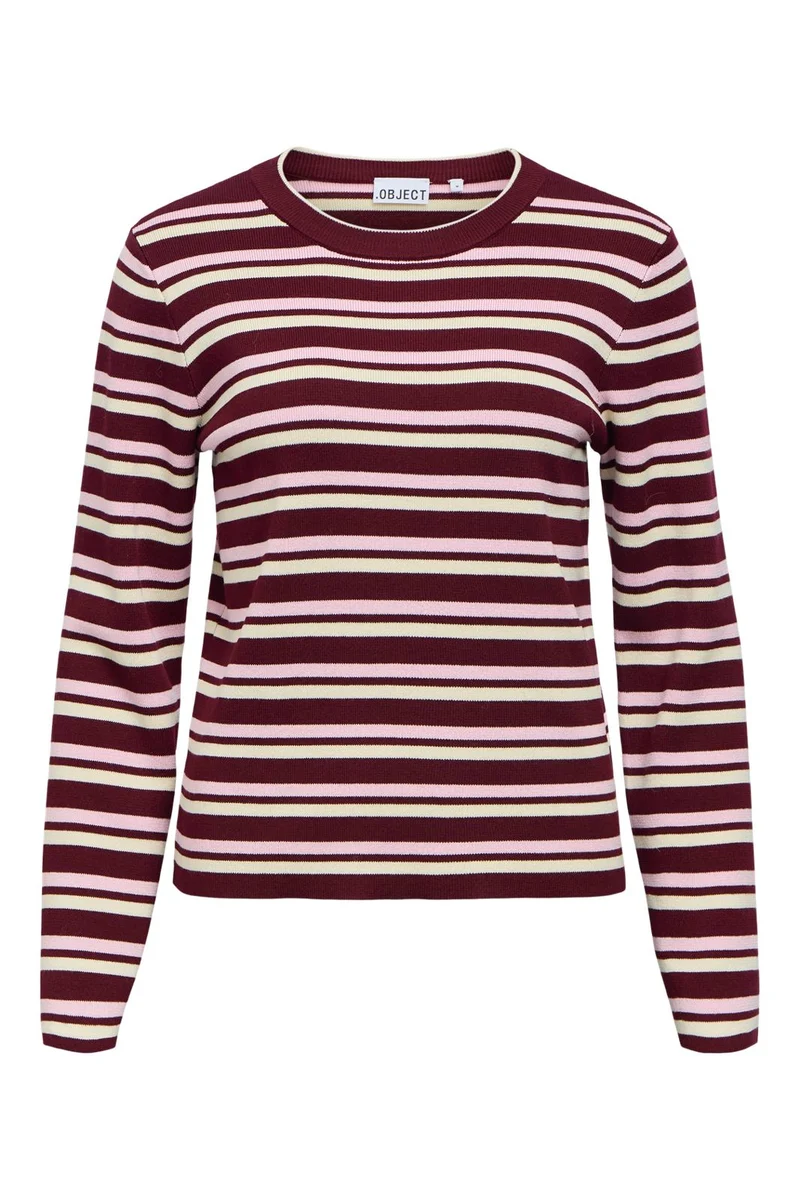 Object - Objester L/S Re Knit Pullover - 5162428 Windsor Wine Roseate Spoonbill + Birch