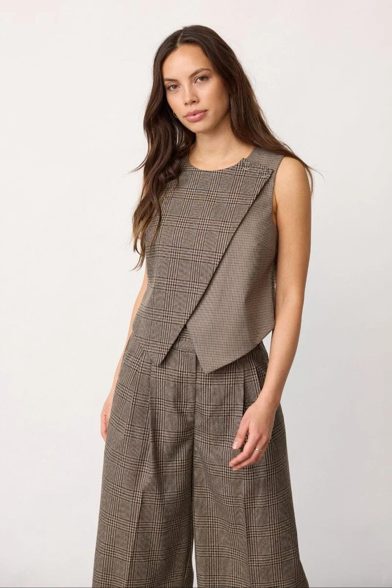 Co´Couture - Veyacc Check Wrap Vest 500142 - 20002 - Brown