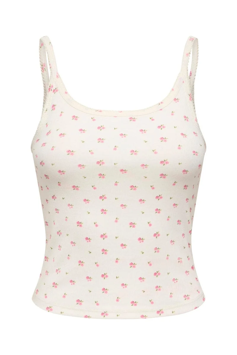 Only - Onleve Singlet Top - 5164844 Cloud Dancer Pink Tulle Flower
