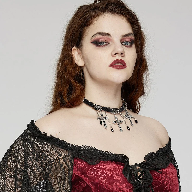 Gothic Cross Choker för damer Svart
