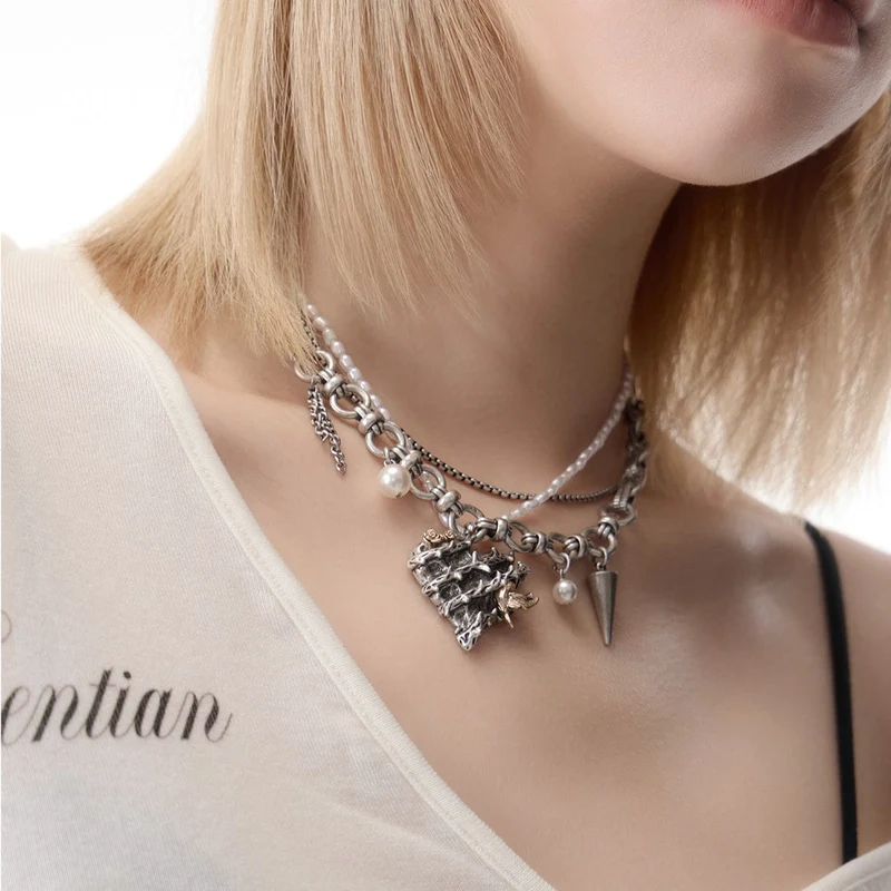 Rockabilly Thorn Rose Heart Layered Choker för kvinnor
