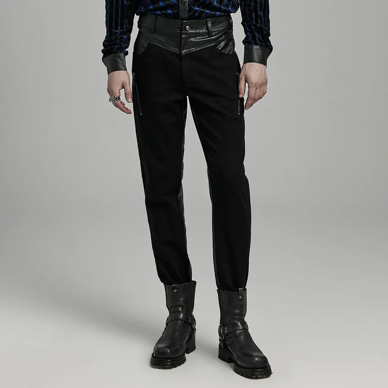 Punk faux läder Splice Zipper Byxor för män